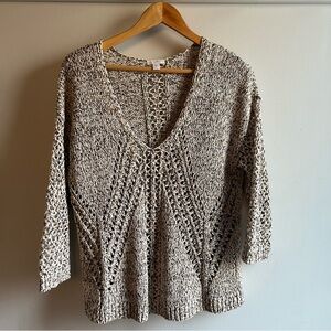 J. Jill Women's V-Neck Sweater - Cream with Black and Brown